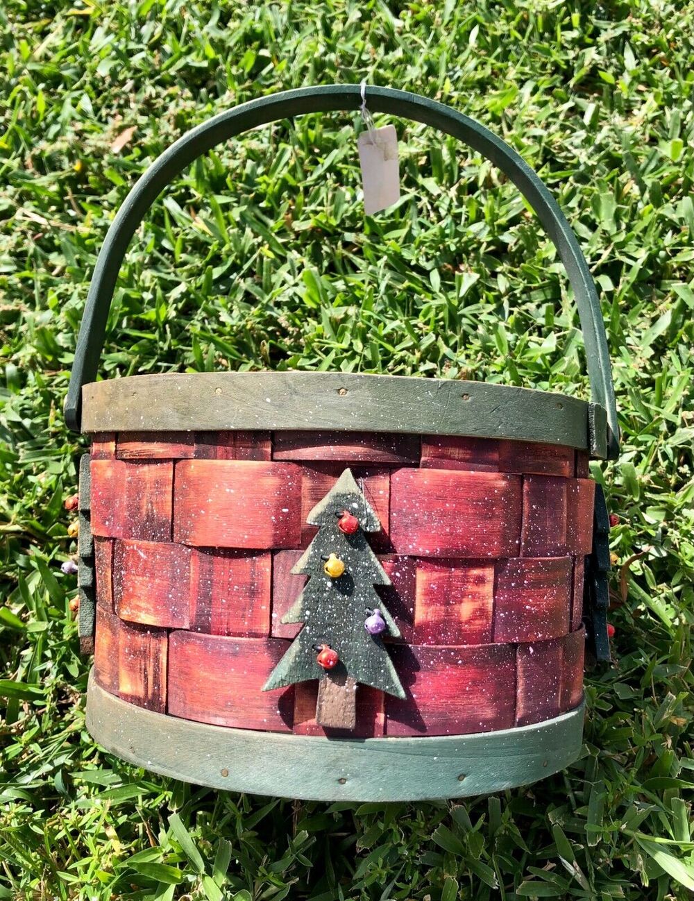Pier 1 Christmas Basket Tree Embellished Holiday New NWT Decor Wooden 3D